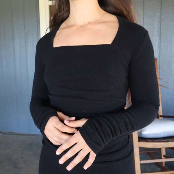 L Black Cashmere Sweater Dress Long Sleeves, Womens Knit Midi Winter Dress NWT - Picture 8 of 12